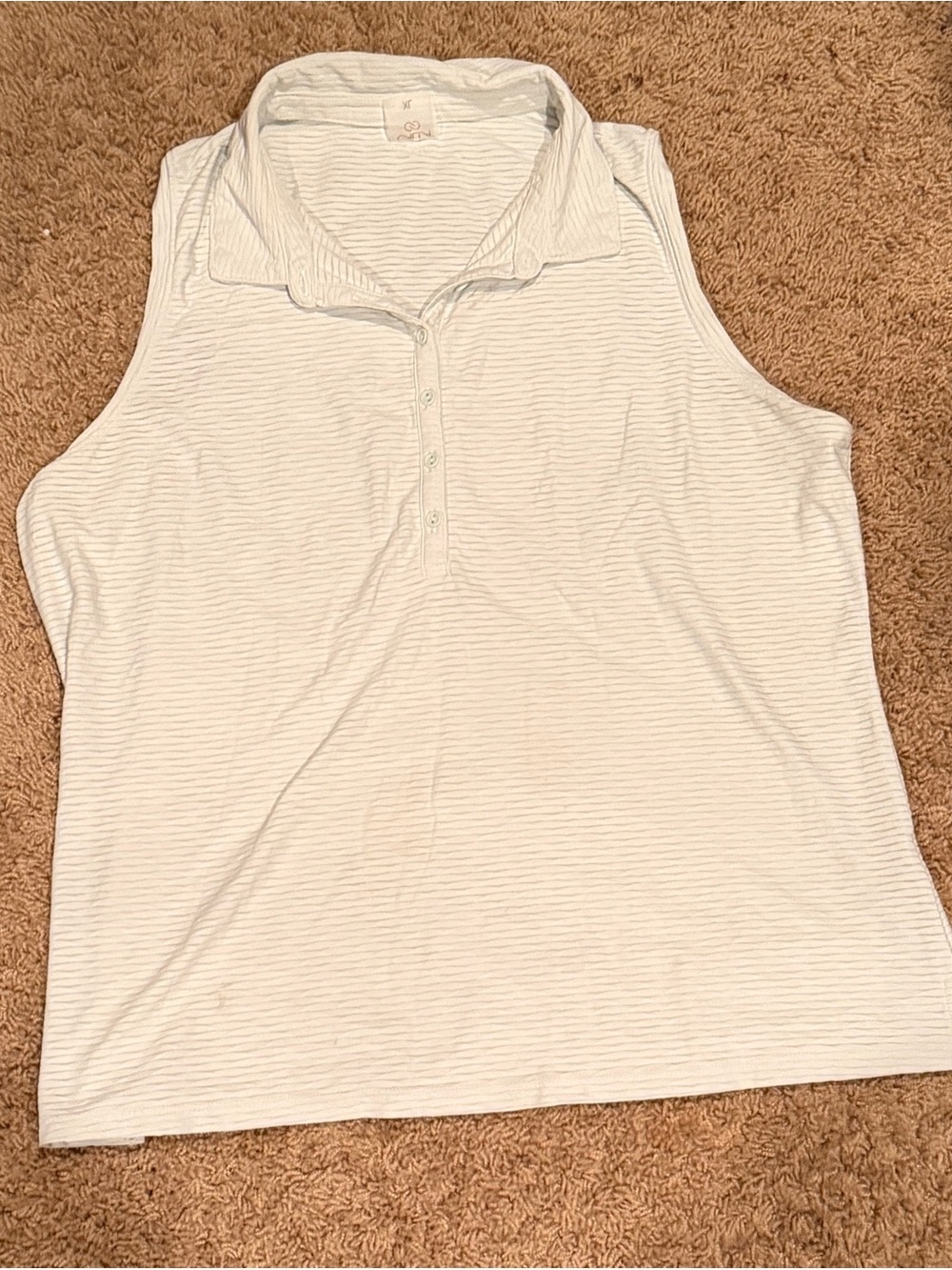 CALIA by Carrie Underwood White and Light Gray Striped Sleeveless Polo Tank